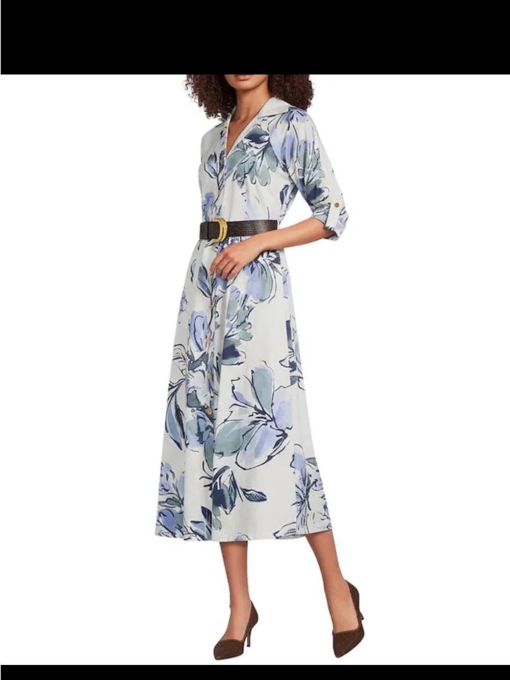 Floral V-Neck Midi Dress in Light Blue
